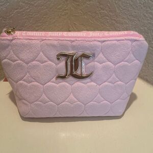 Juicy Couture Zip Top Toiletry Travel Bag Pastel Pink Quilted Hearts Print NWT